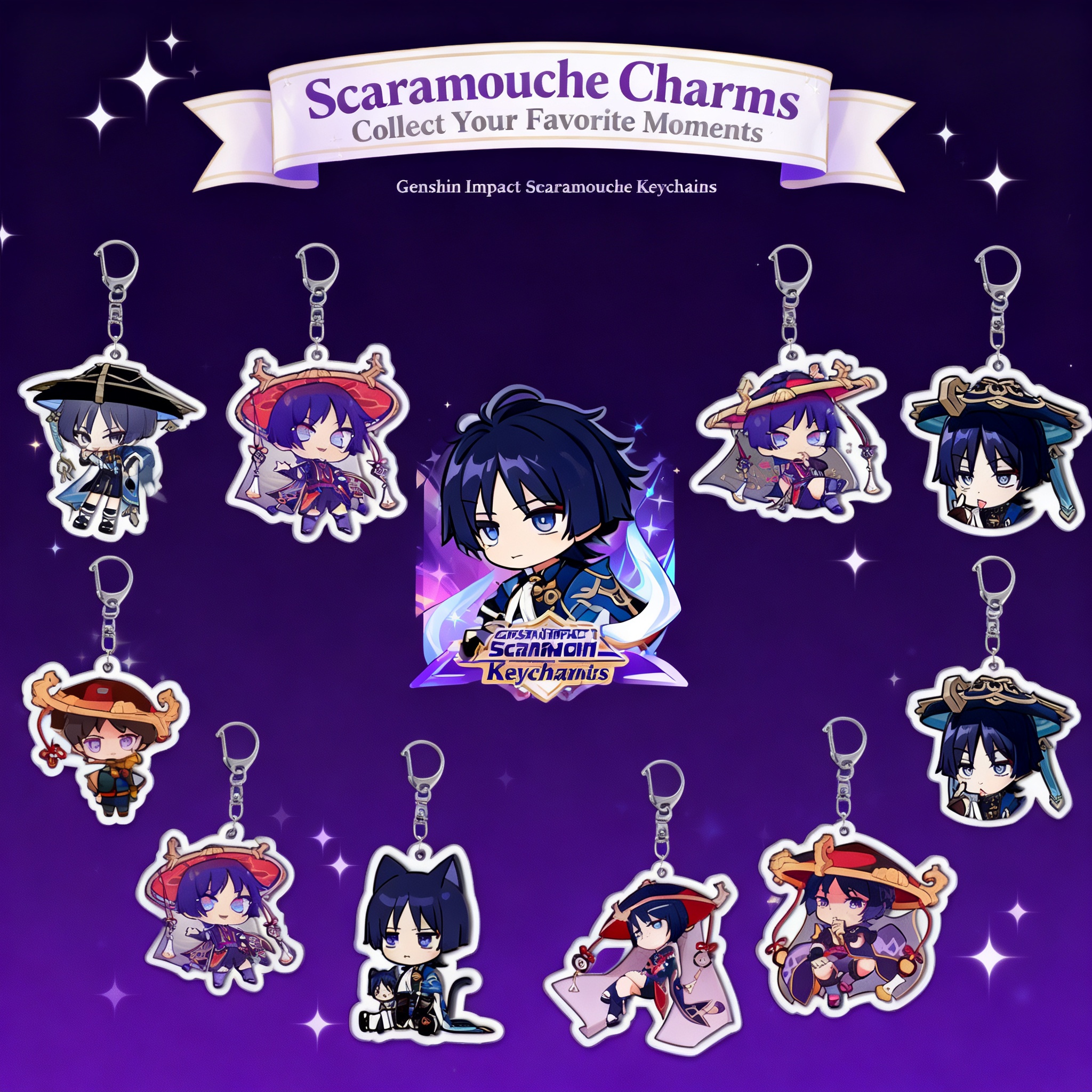 Anime Merchandise Keychain - Genshin Impact Traveler Wanderer Klee Scaramouche