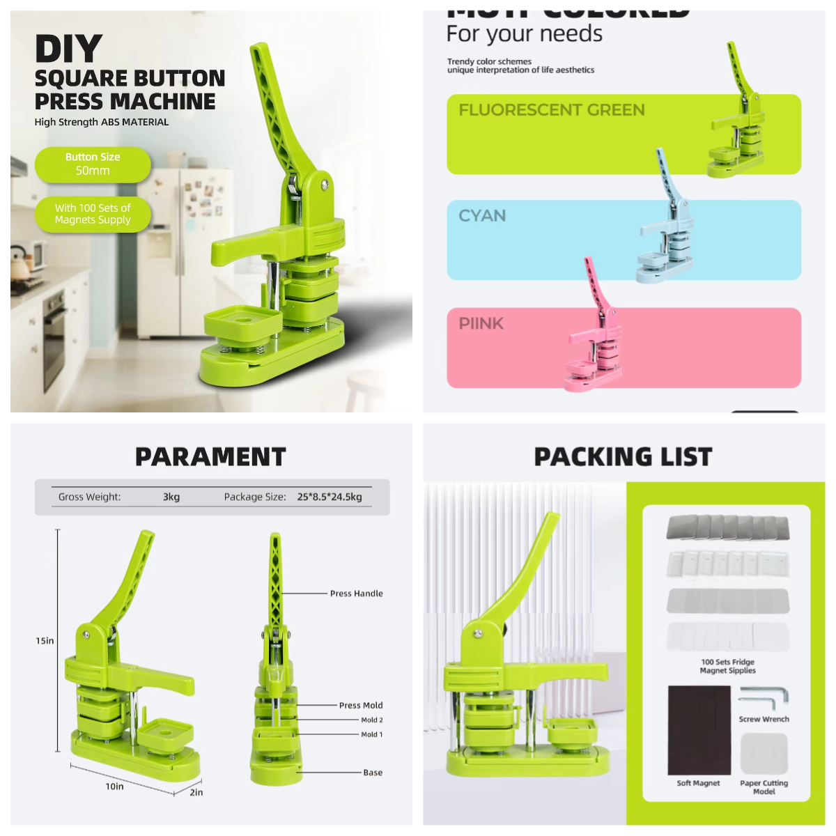 WJW Square 50mm Badge Maker Fr - مراجعة Pin Button Badge وسعره